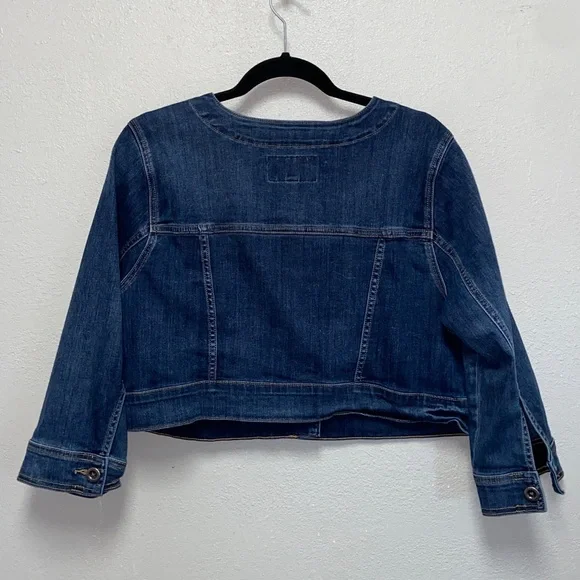 Torrid Blue Medium Wash Collarless Cropped Bolero 3/4 Sleeve Denim Jacket 3683 - Picture 6 of 12